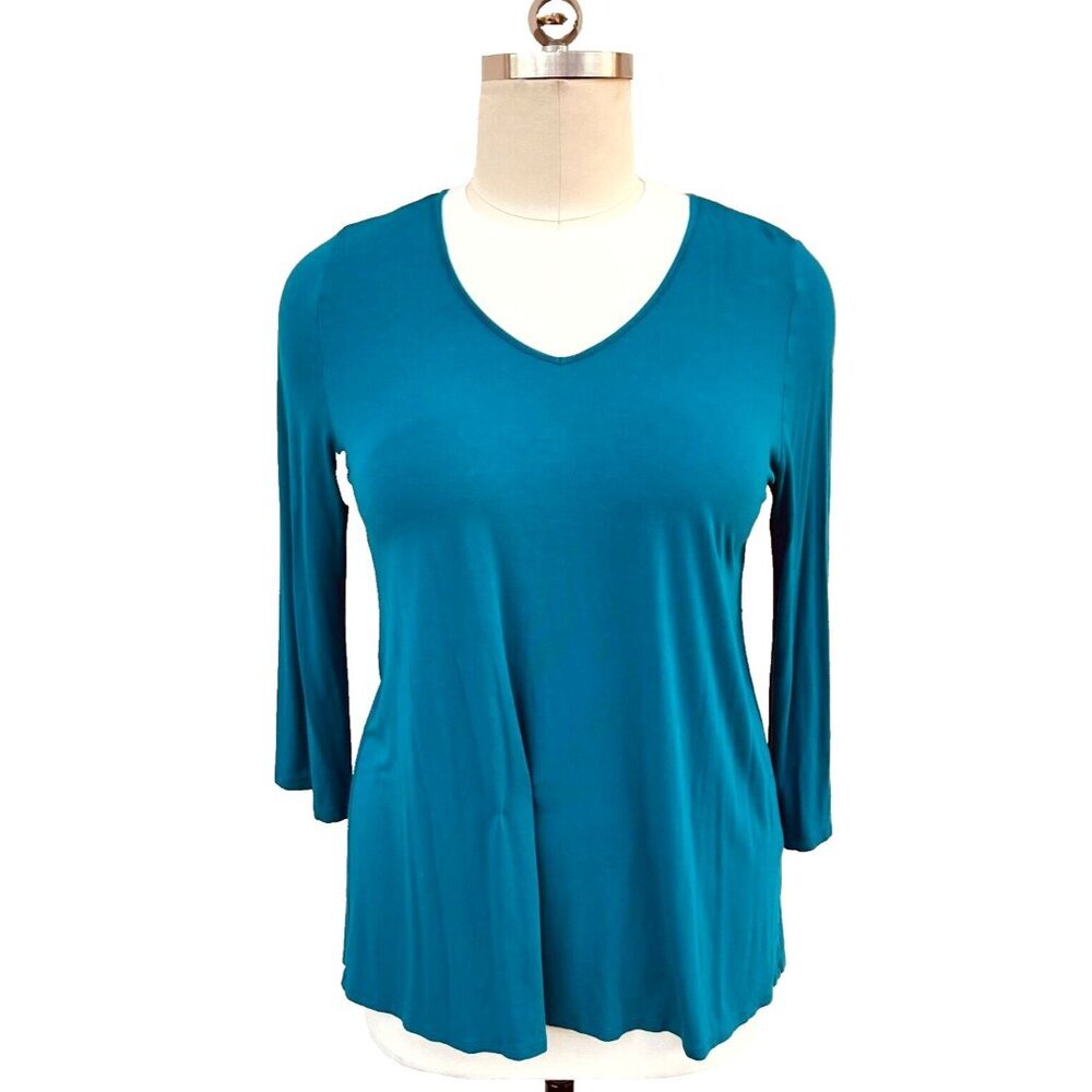 J. Jill - Teal Blue Long Sleeve V Neck Gathered Back Tunic Top L